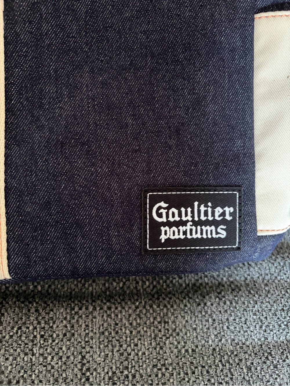 Gaultier Parfums Denim Logo Backpack- Navy & Cream